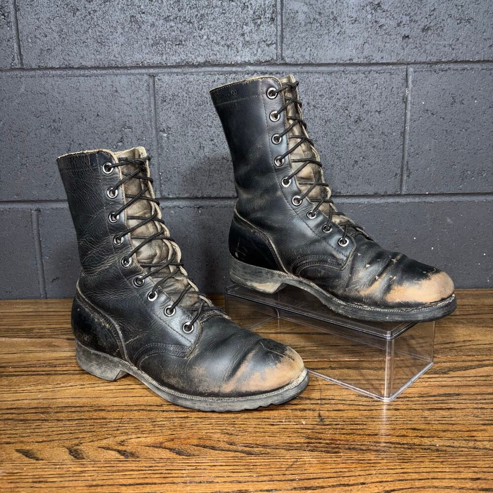 Vintage Addison Military Combat Boots 9R Black Leather Vietnam Era 1969